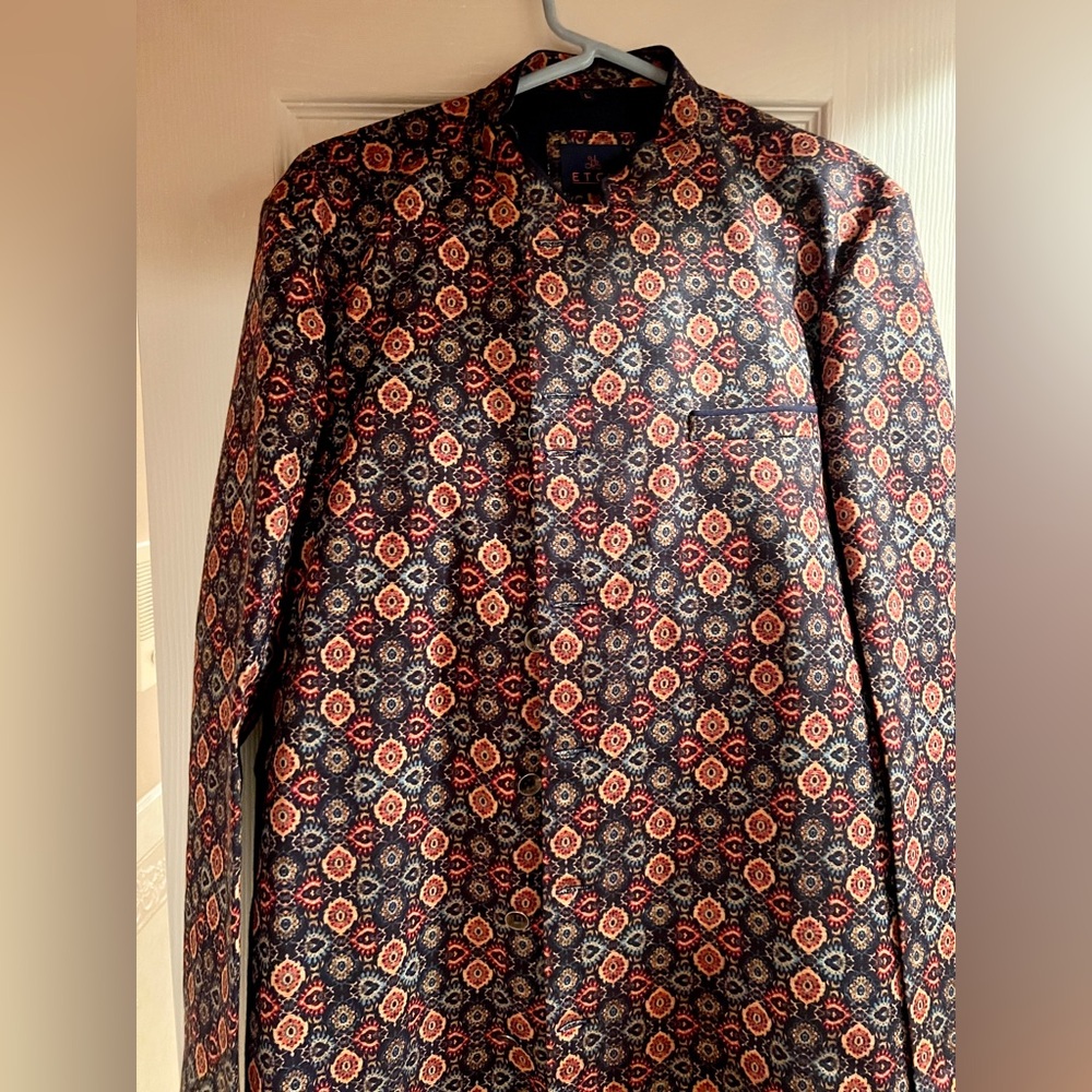 Men’s Navy / Multi motif Kurta Pajama Size 42 SLIM FIT